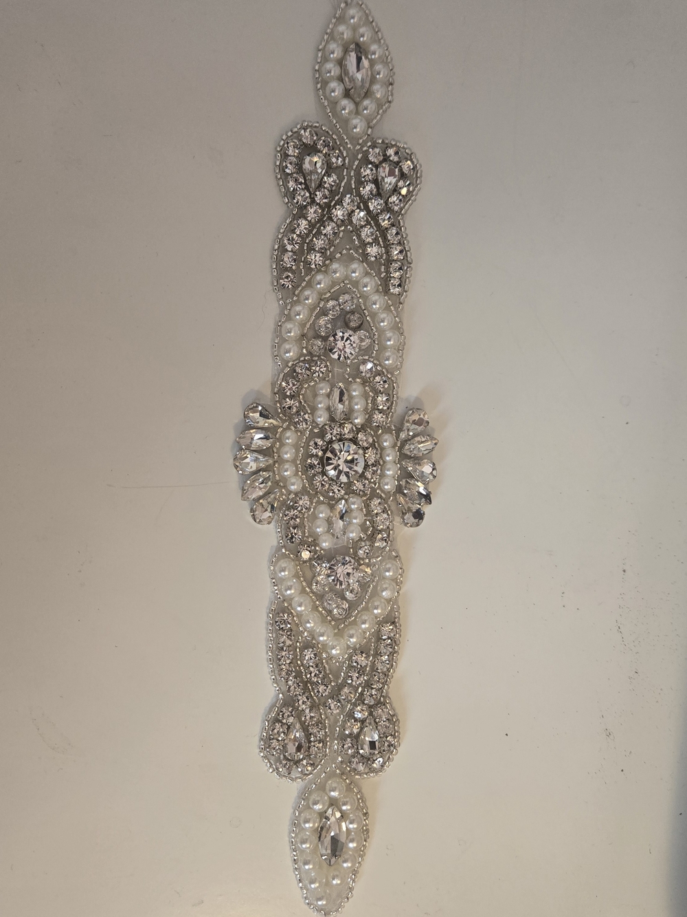 Embellished Pearl & Crystal Appliqué/Bridal Belt- White/Silver